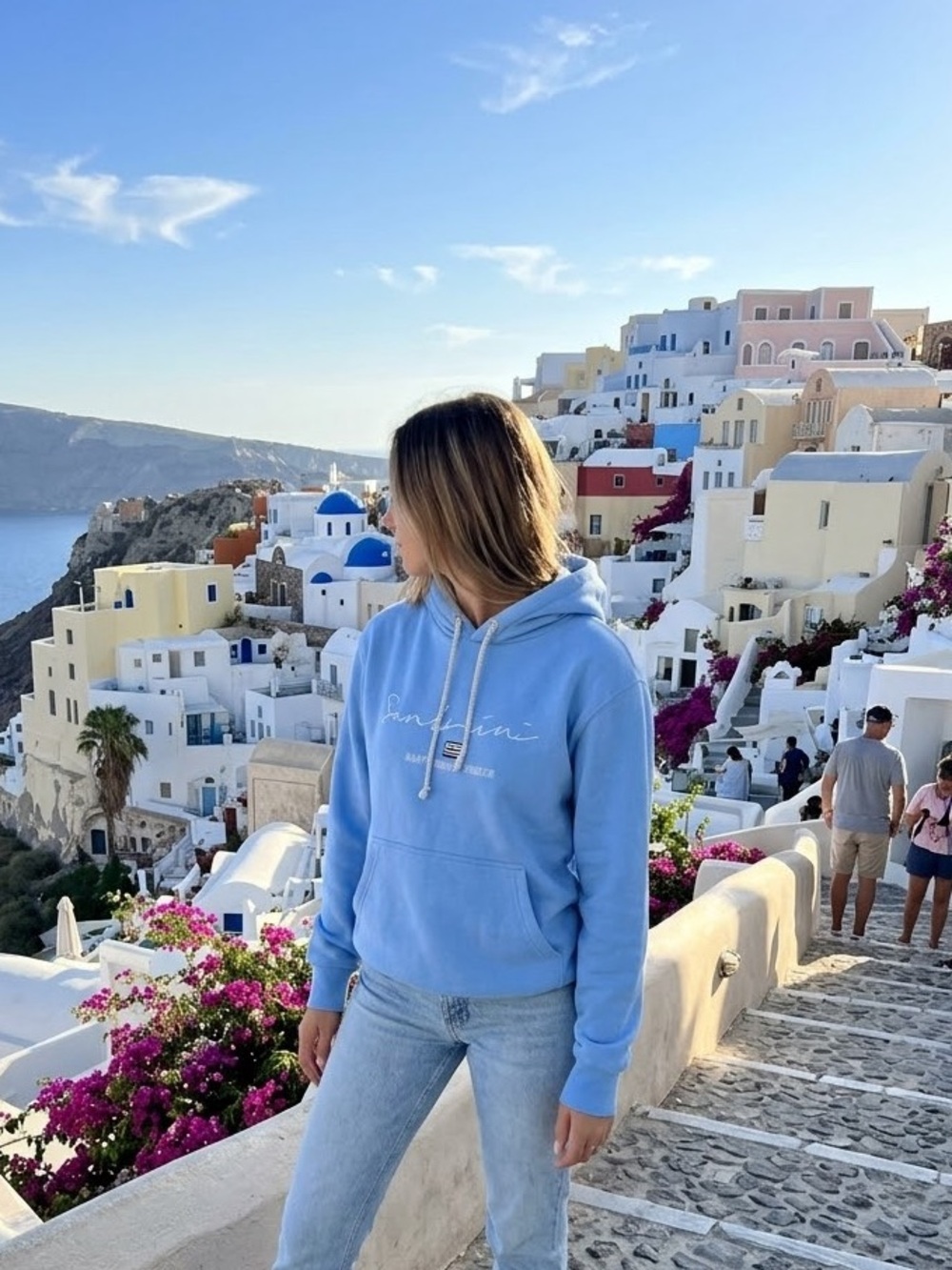 Embroidered Hooded Sweatshirt - Light Blue - Men